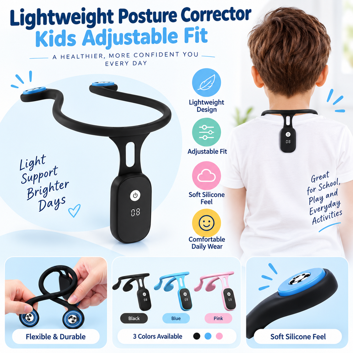 Corrector de postura ligero para niños con ajuste regulable