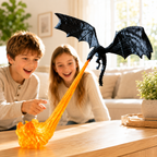 Decoración dragón volador con llama, efecto de fuego iluminado, habitaciones de fantasía