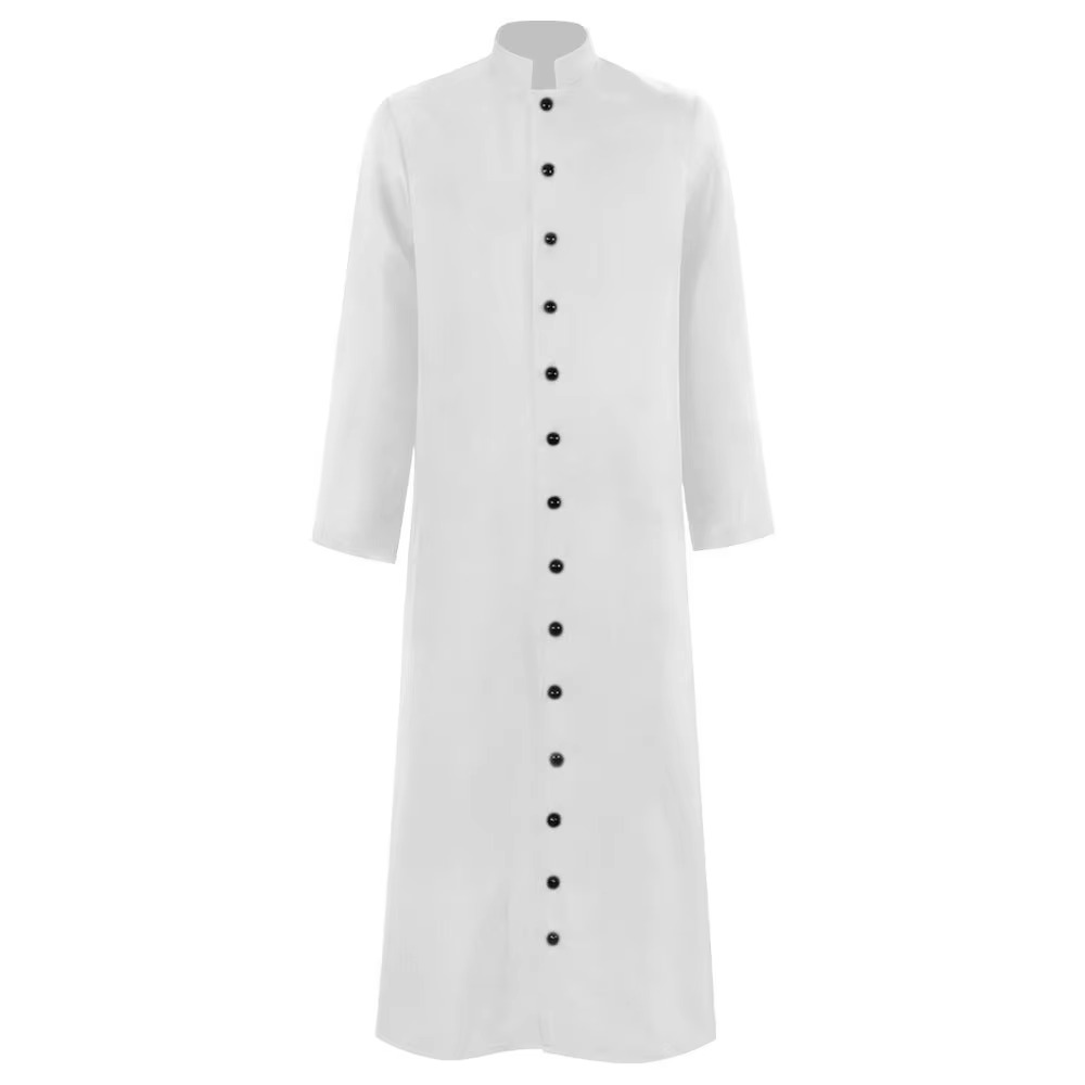 Disfraz de cura, sotana larga con botones y cuello mao, 6 colores, tallas S a 5XL