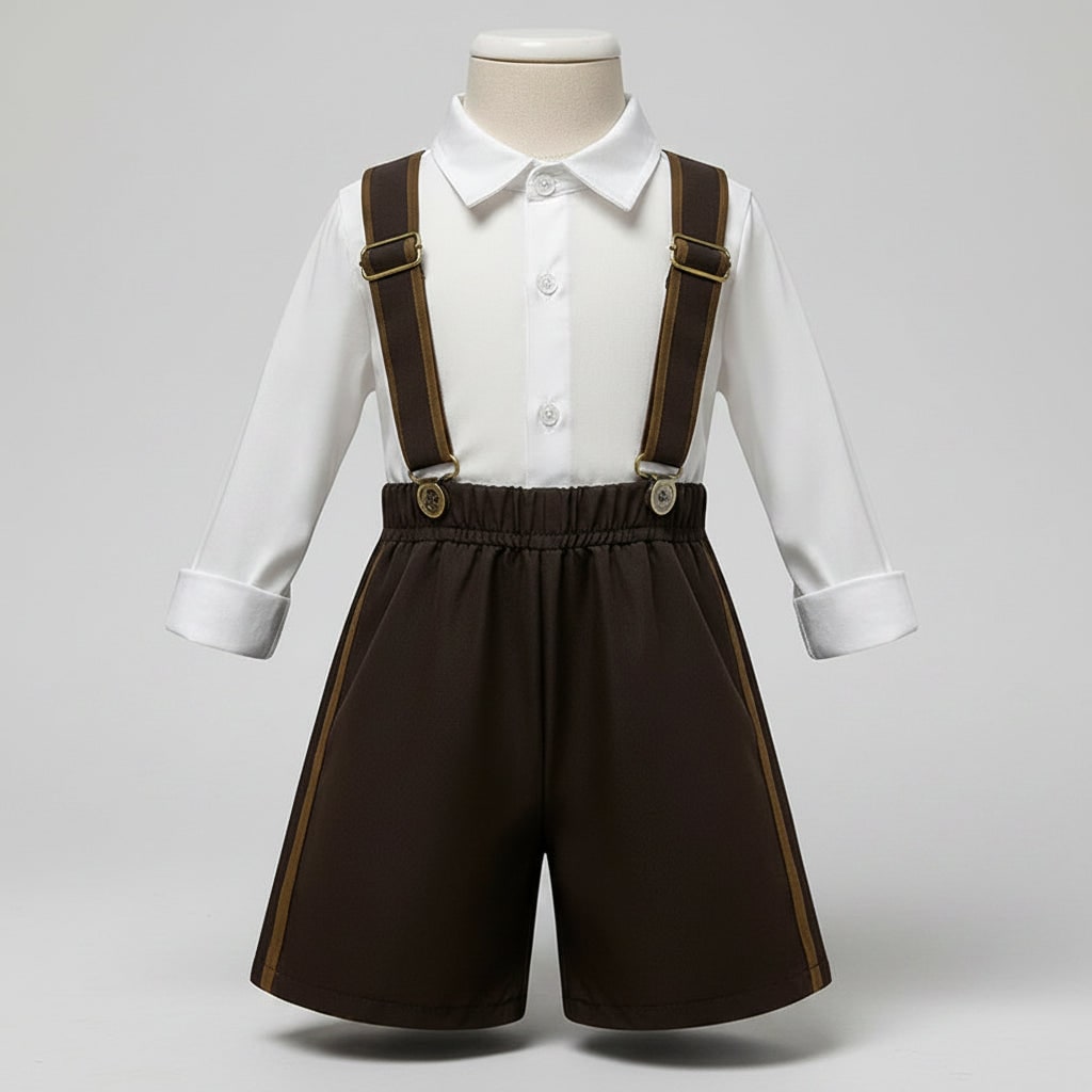 Traje tradicional bávaro de fiesta para hombre con pantalones cortos y blusa