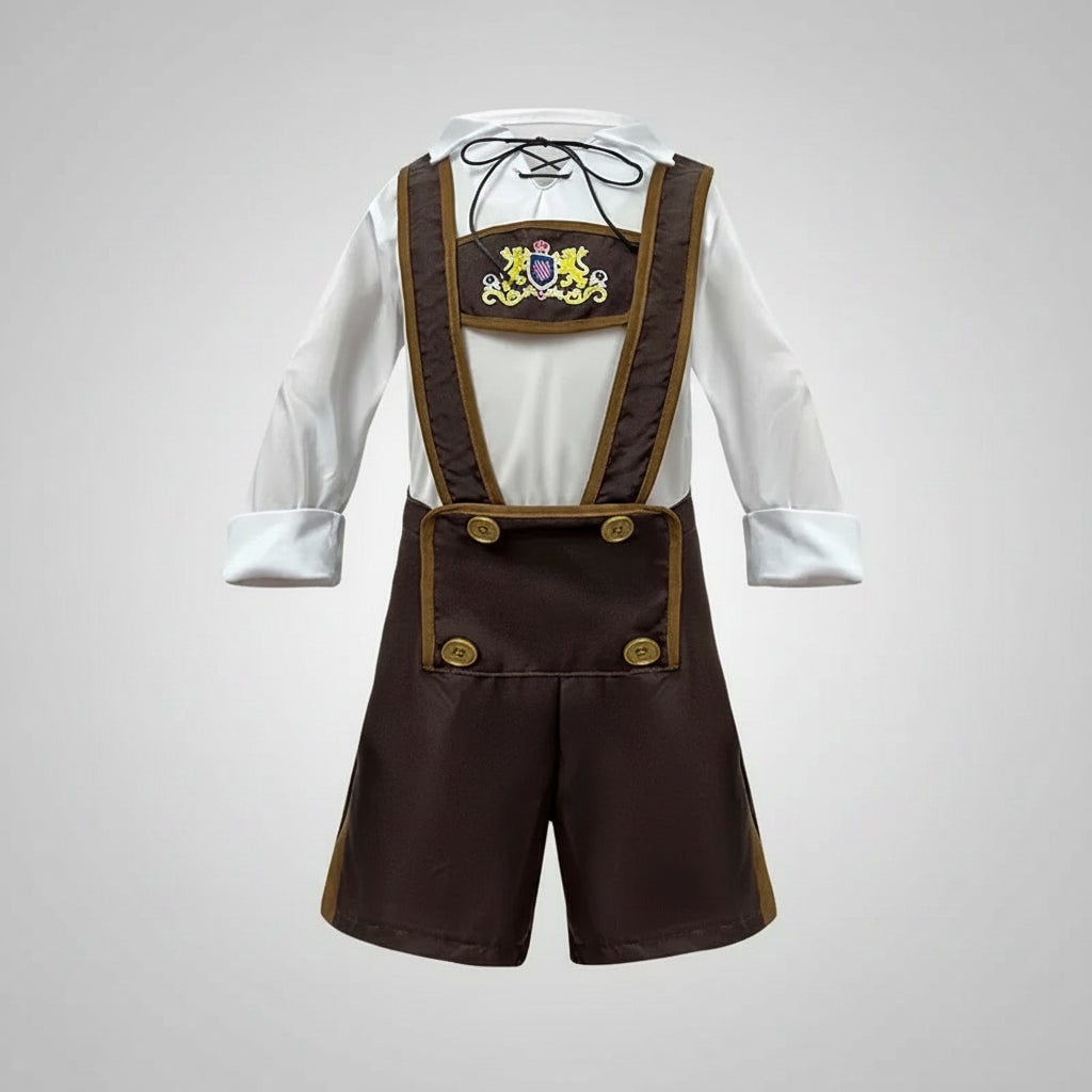Traje tradicional bávaro de fiesta para hombre con pantalones cortos y blusa