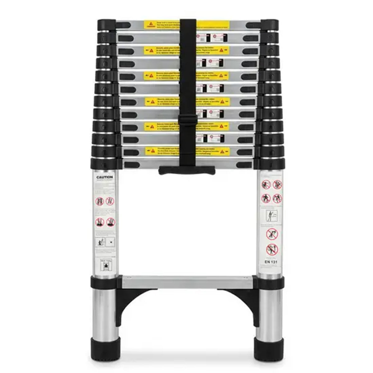 Escalera telescópica resistente de 3,8 m – Capacidad de 150 kg, almacenamiento compacto tipo maleta e indicadores de blo
