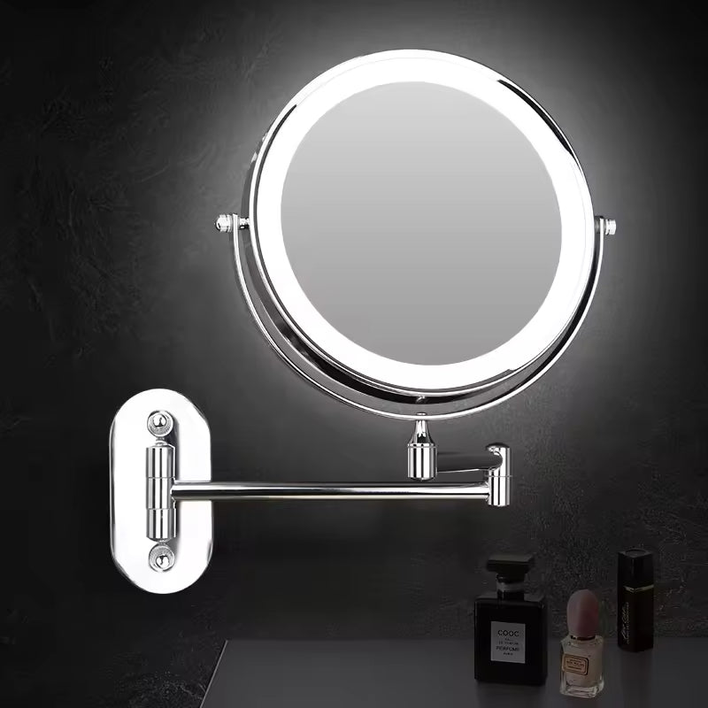 Espejo de Maquillaje con Luz – Espejo LED Inalámbrico Recargable con Aumento y 3 Colores de Luz, Regulable – LumiAura