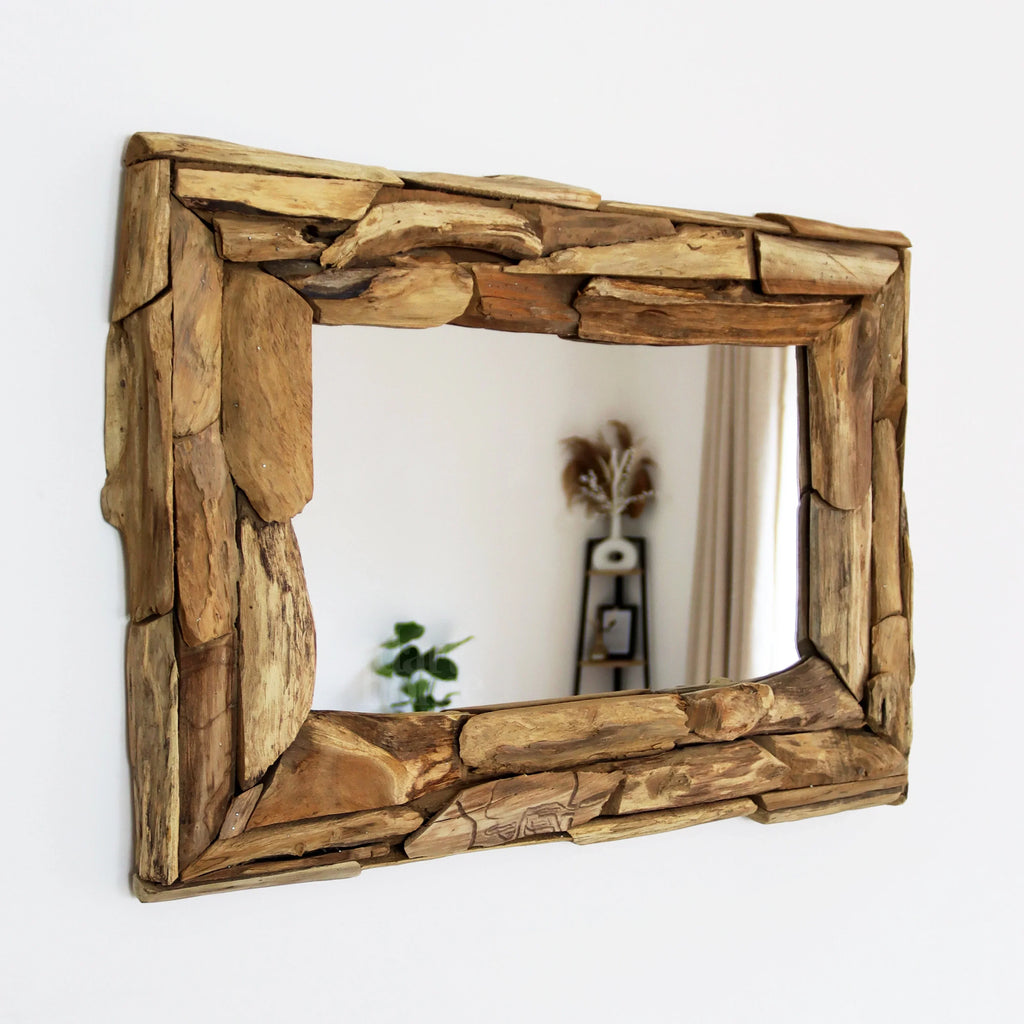 Espejo de pared | Marco de madera de teca reciclada y colgador reversible | 71 × 51 cm