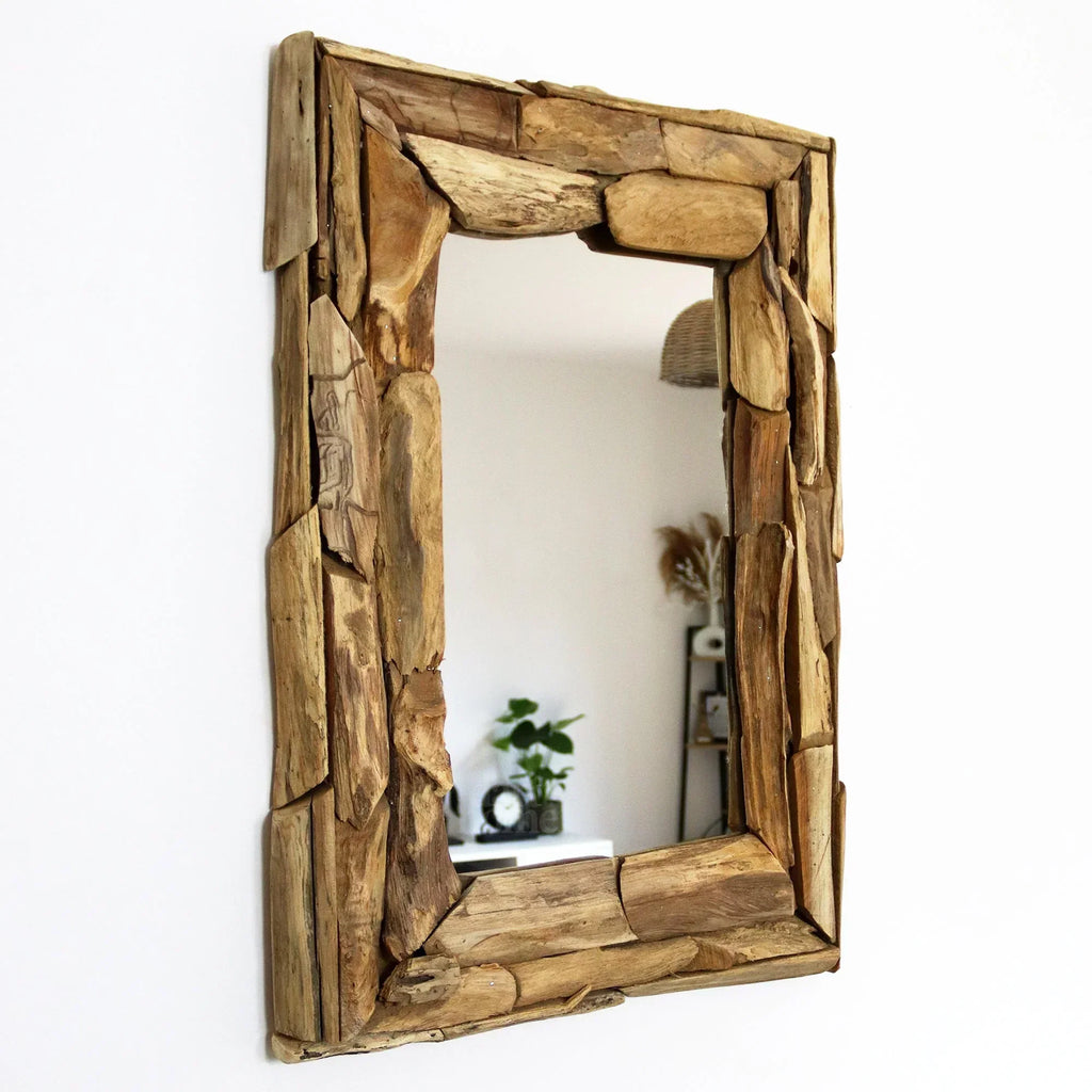 Espejo de pared | Marco de madera de teca reciclada y colgador reversible | 71 × 51 cm