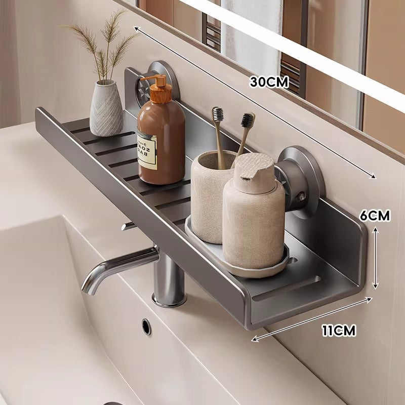 Estante de baño estrecho con ventilación y montaje por ventosas