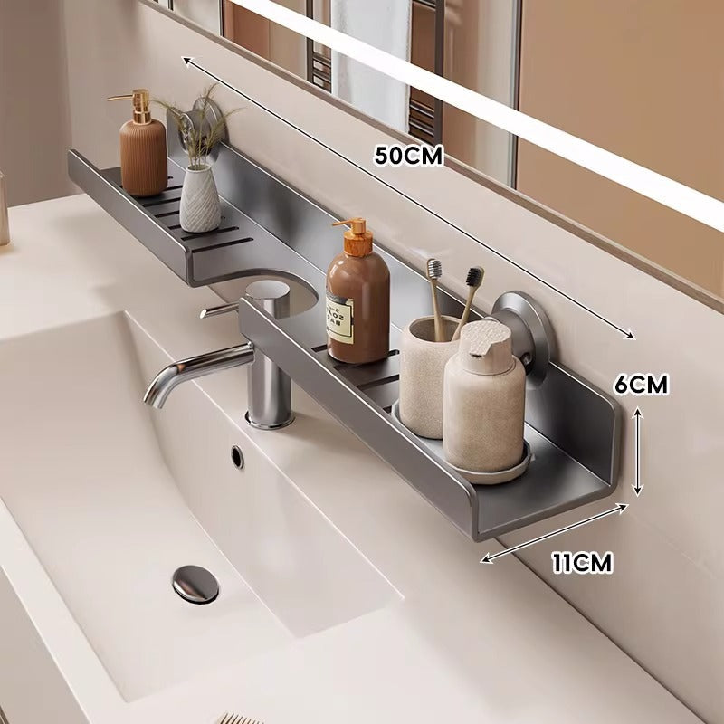 Estante de baño estrecho con ventilación y montaje por ventosas