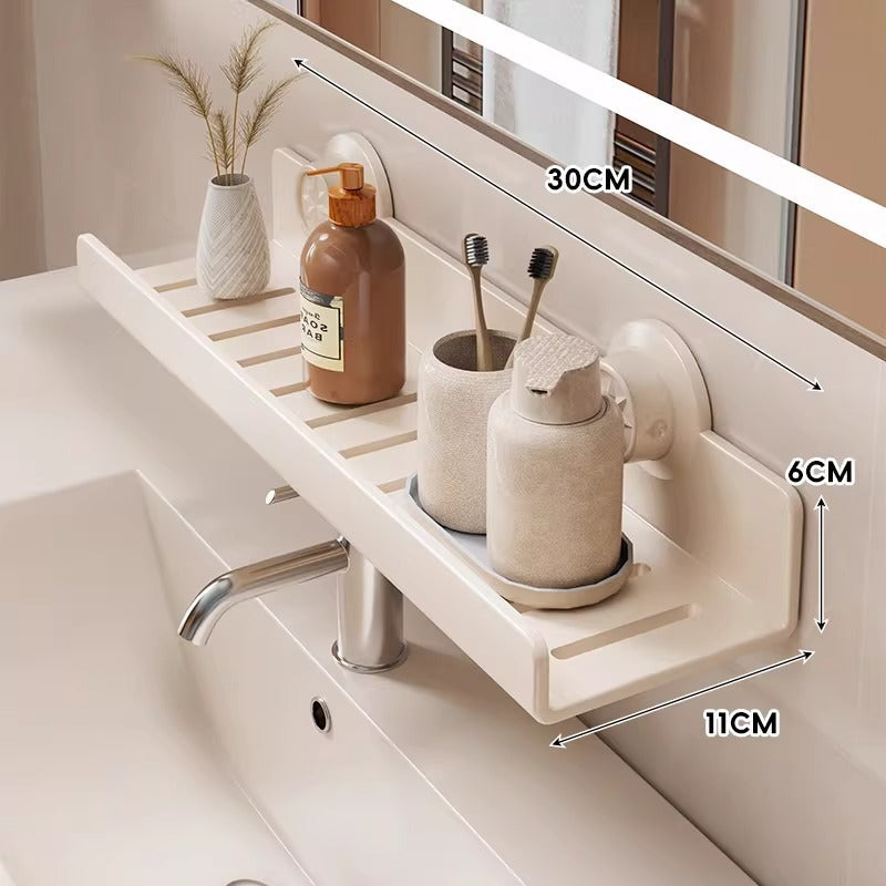 Estante de baño estrecho con ventilación y montaje por ventosas