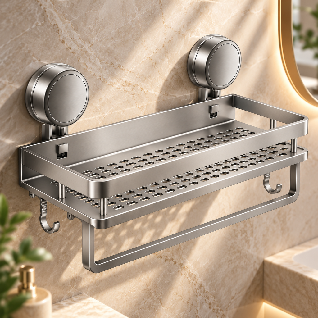 Estante de Baño con Ventosas Extraíble para Montaje en Pared