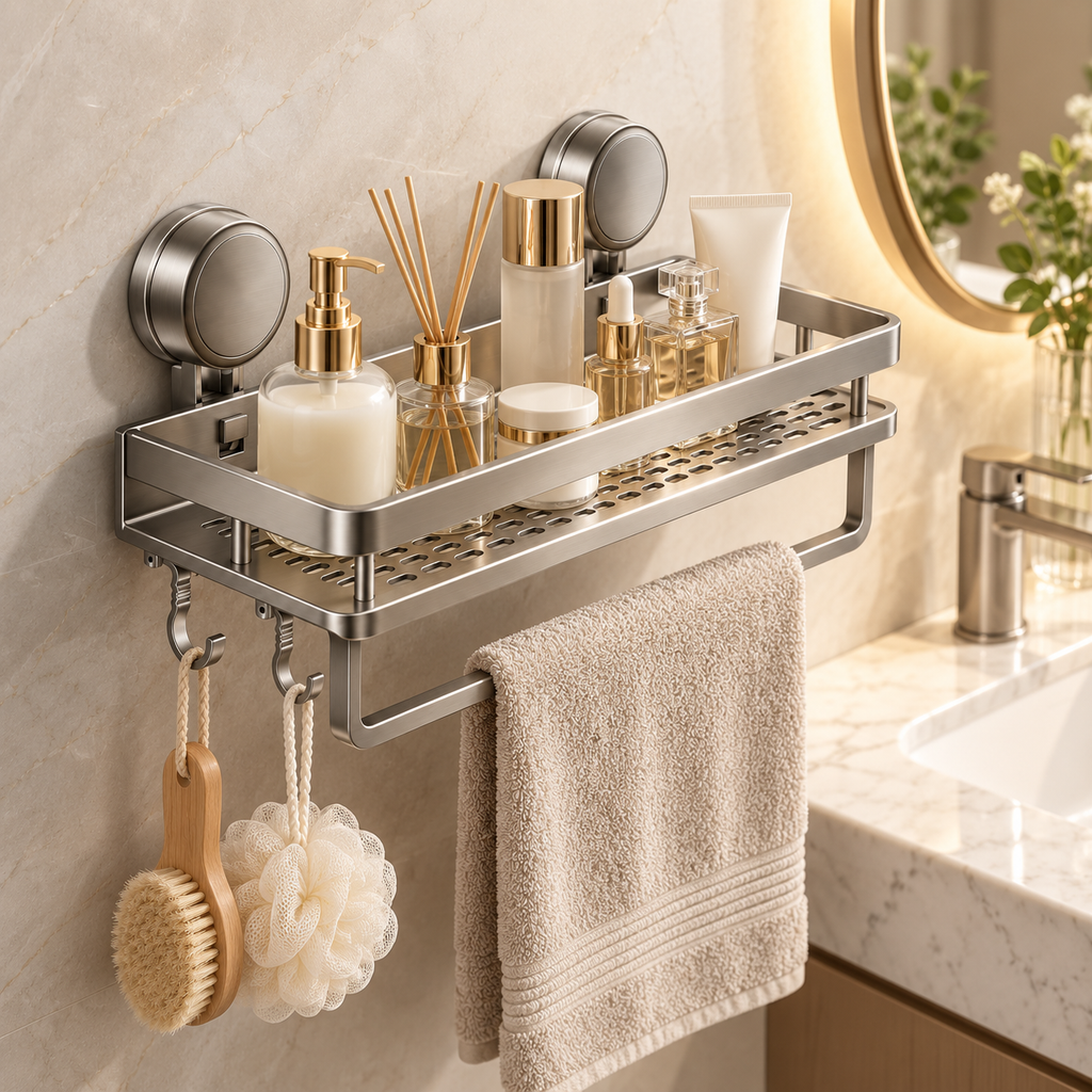 Estante de Baño con Ventosas Extraíble para Montaje en Pared