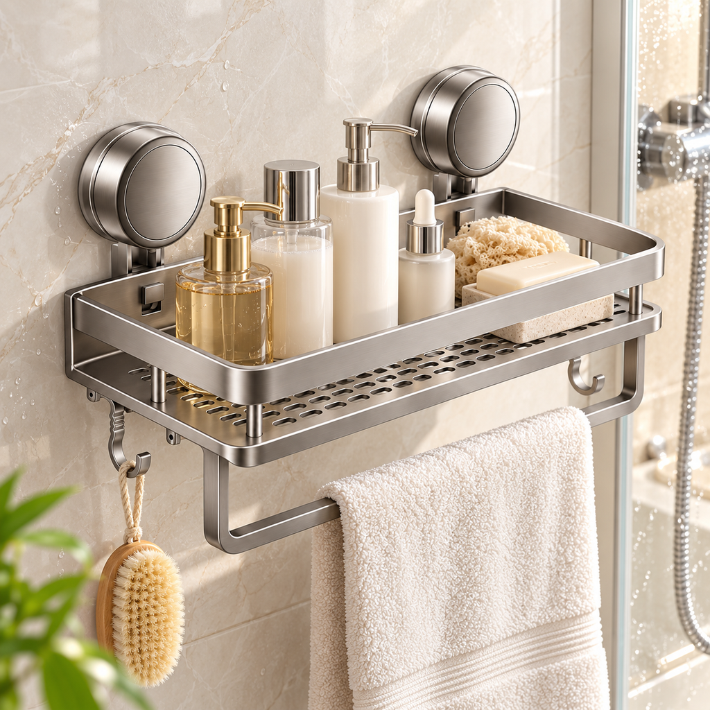 Estante de Baño con Ventosas Extraíble para Montaje en Pared