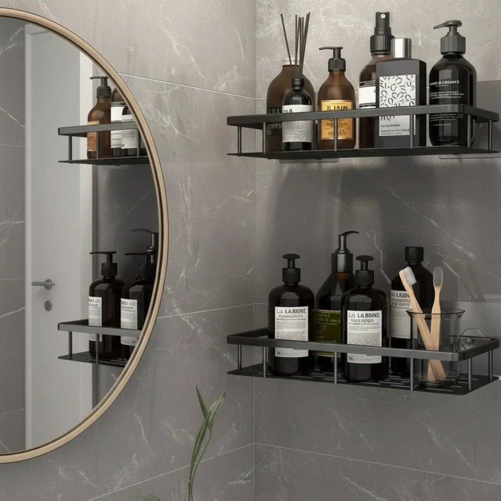 Estantería adhesiva para baño sin taladro, organizador de ducha de acero inoxidable para champú y jabón