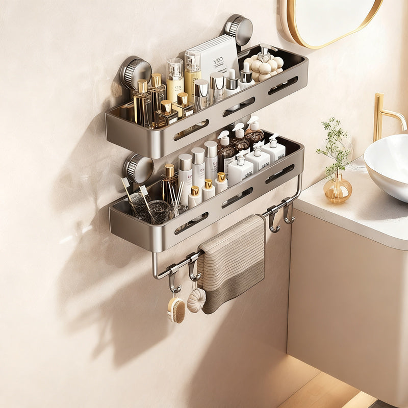 Estantería de baño con ventosas, montaje en pared
