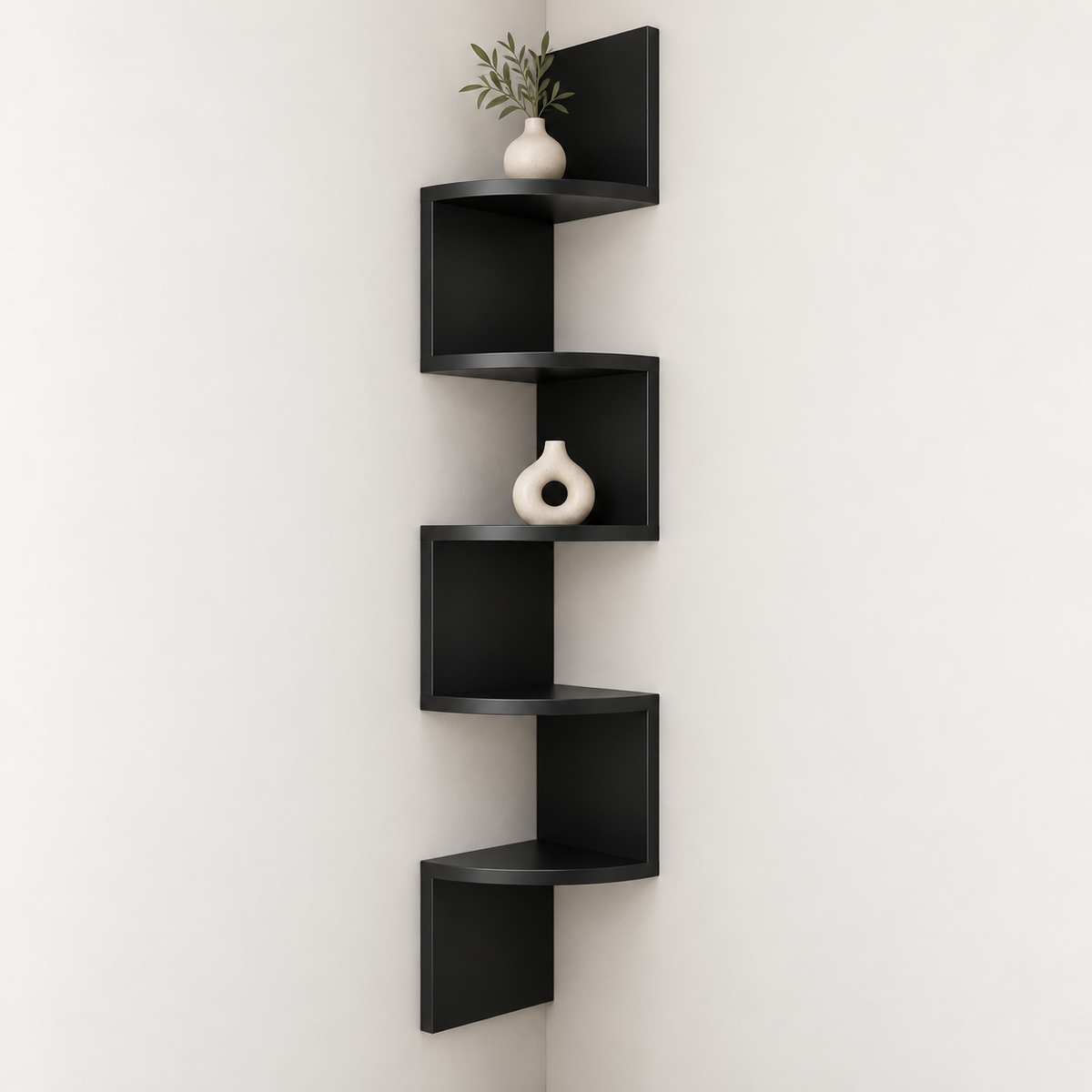 Estantería de esquina de pared moderna con diseño que ahorra espacio