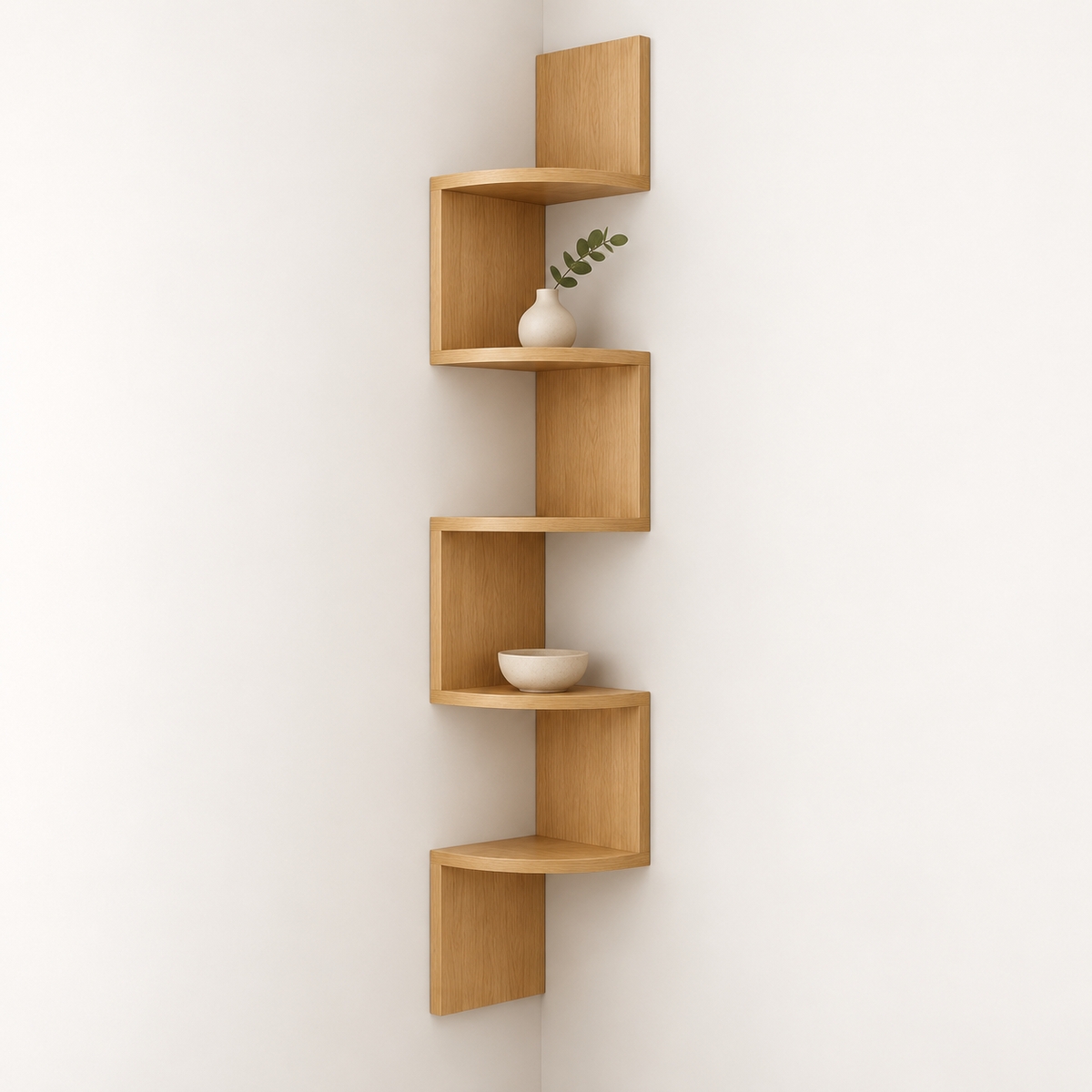 Estantería de esquina de pared moderna con diseño que ahorra espacio