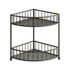 Estantería de esquina de tres niveles con barandillas elevadas y estantes de malla para cocina