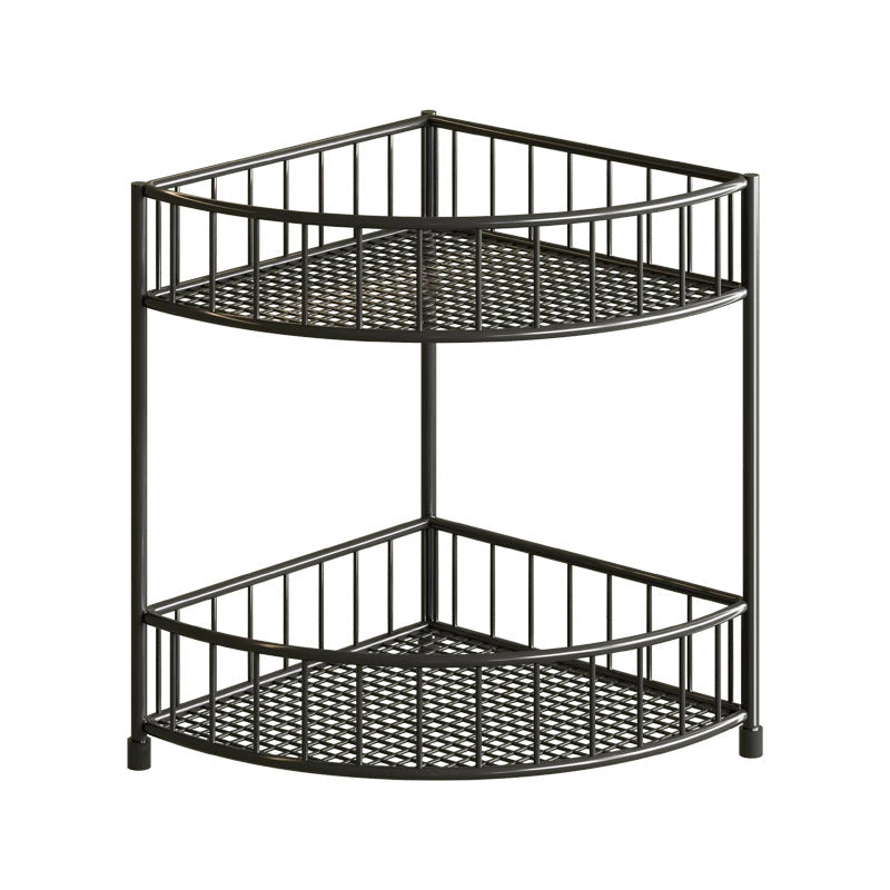 Estantería de esquina de tres niveles con barandillas elevadas y estantes de malla para cocina