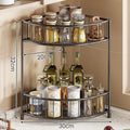Estantería de esquina de tres niveles con barandillas elevadas y estantes de malla para cocina