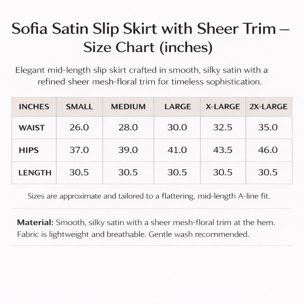 Falda lencera de satén Sofia con ribete transparente para mujer – Corte elegante de largo medio