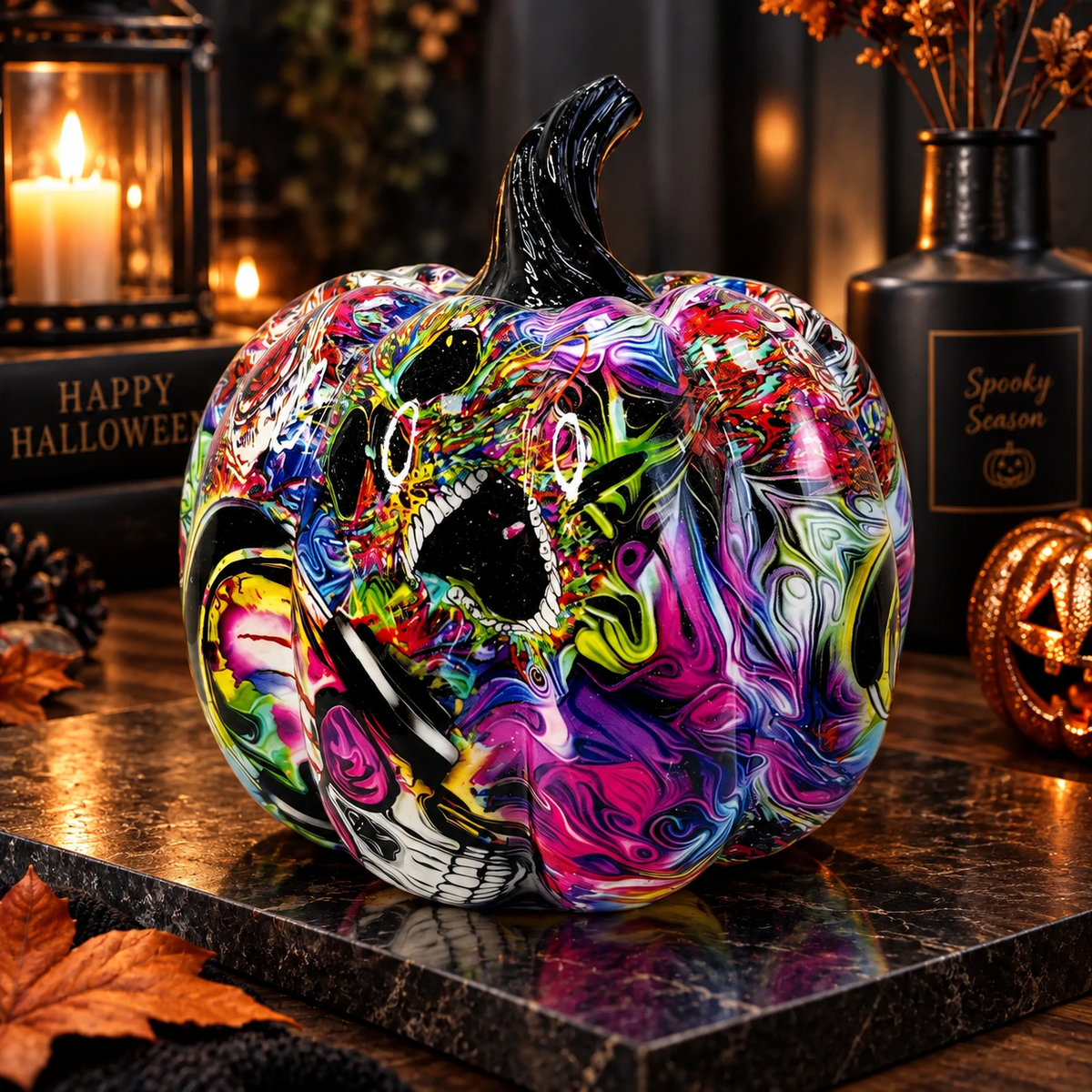 Figura decorativa de calabaza de resina