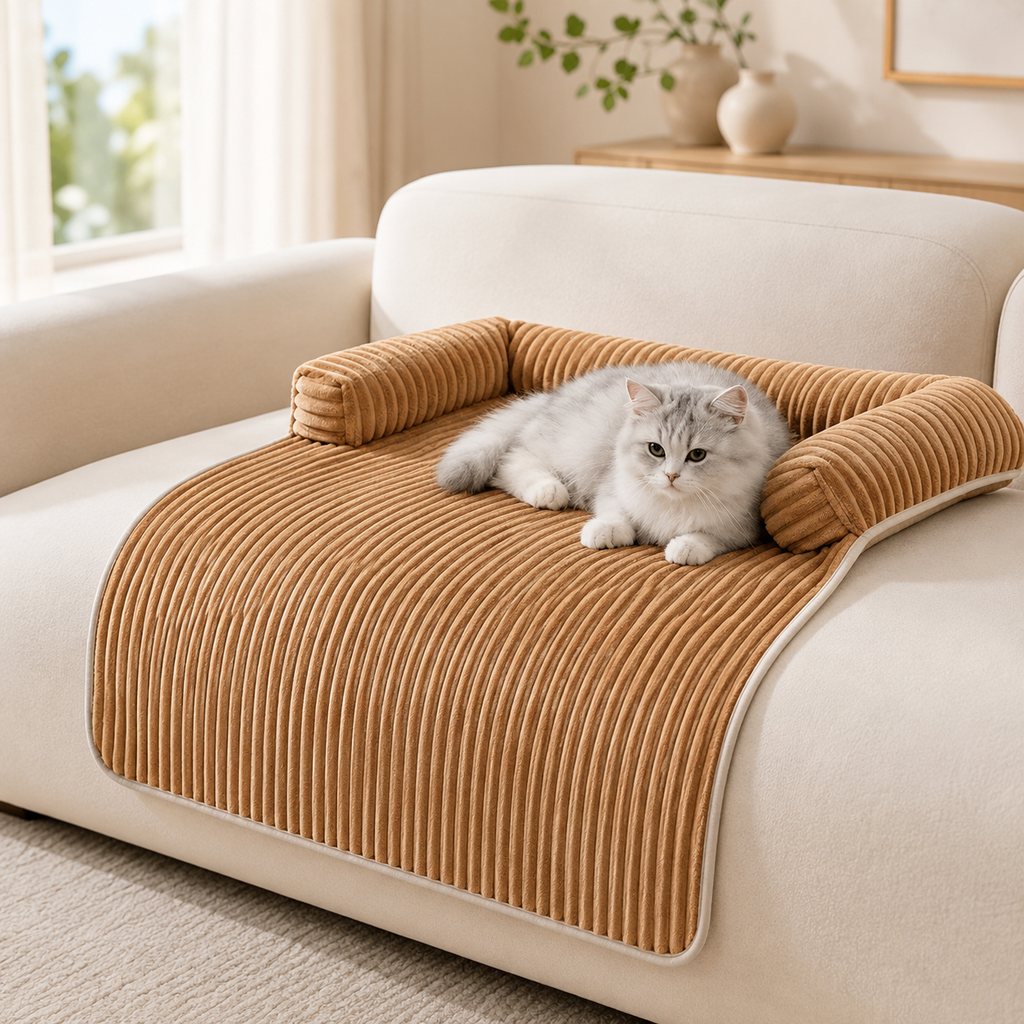 Funda de sofá de pana con 3 lados para perros y gatos – Protector antideslizante con bordes acolchados para sofás y sill