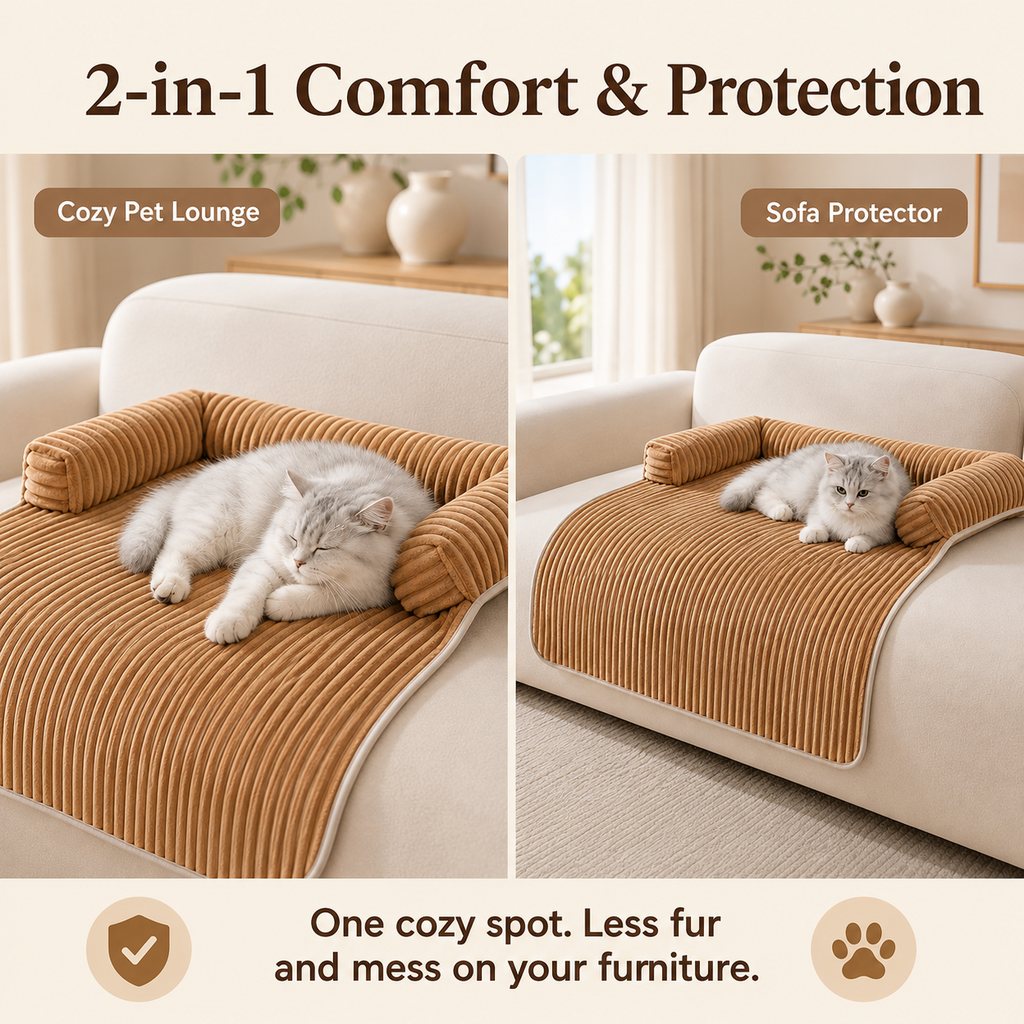 Funda de sofá de pana con 3 lados para perros y gatos – Protector antideslizante con bordes acolchados para sofás y sill