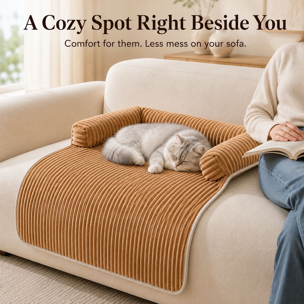 Funda de sofá de pana con 3 lados para perros y gatos – Protector antideslizante con bordes acolchados para sofás y sill