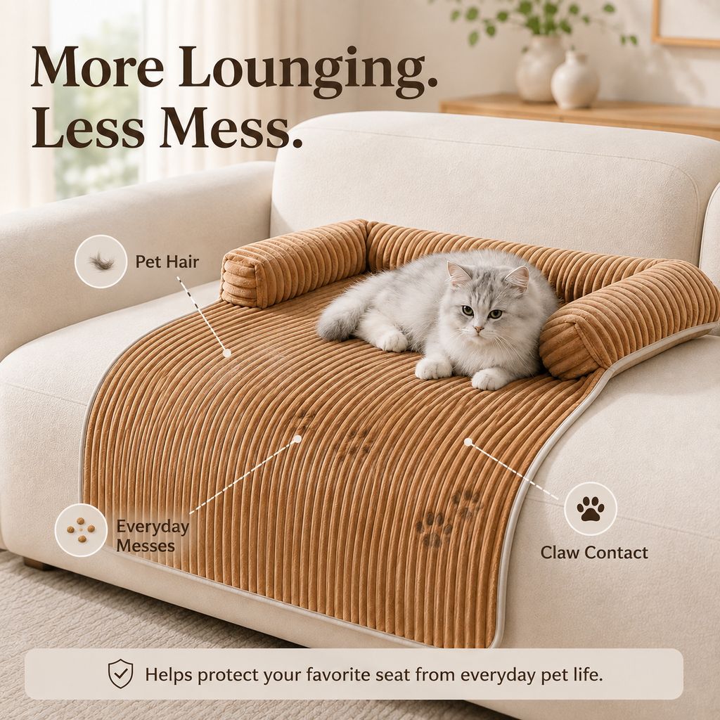Funda de sofá de pana con 3 lados para perros y gatos – Protector antideslizante con bordes acolchados para sofás y sill