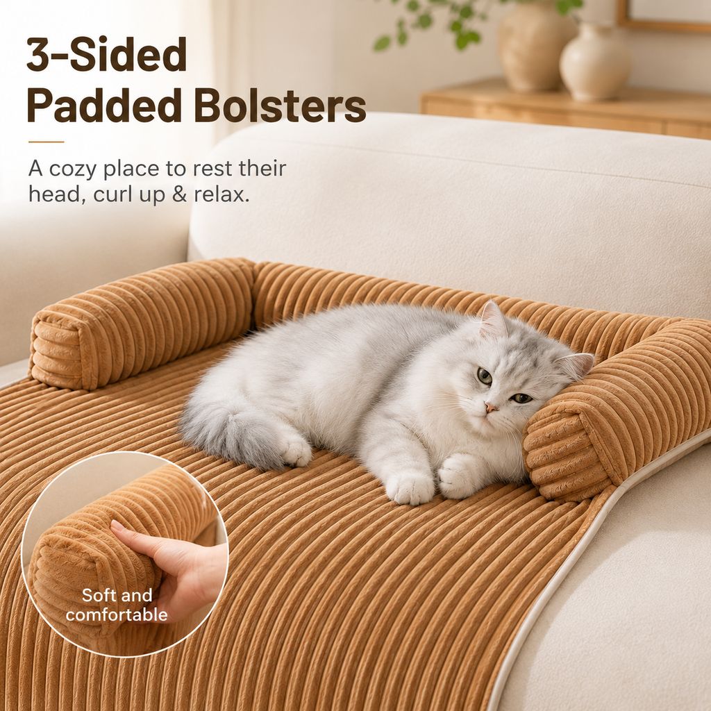 Funda de sofá de pana con 3 lados para perros y gatos – Protector antideslizante con bordes acolchados para sofás y sill