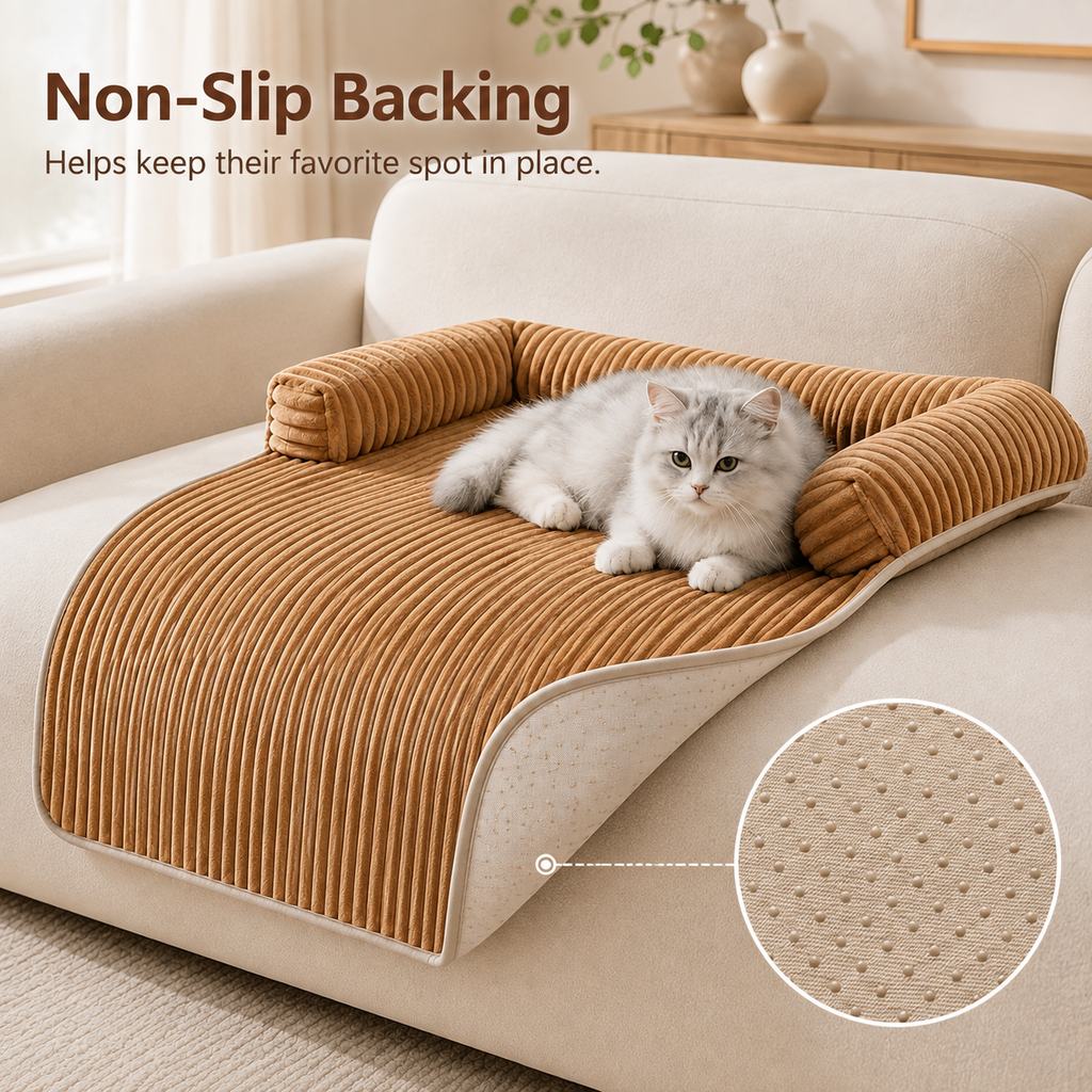 Funda de sofá de pana con 3 lados para perros y gatos – Protector antideslizante con bordes acolchados para sofás y sill