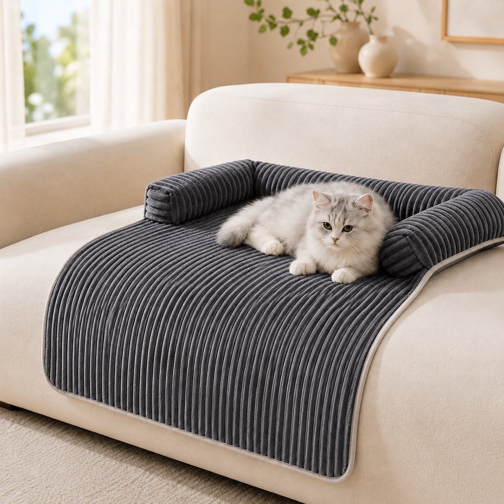 Funda de sofá de pana con 3 lados para perros y gatos – Protector antideslizante con bordes acolchados para sofás y sill