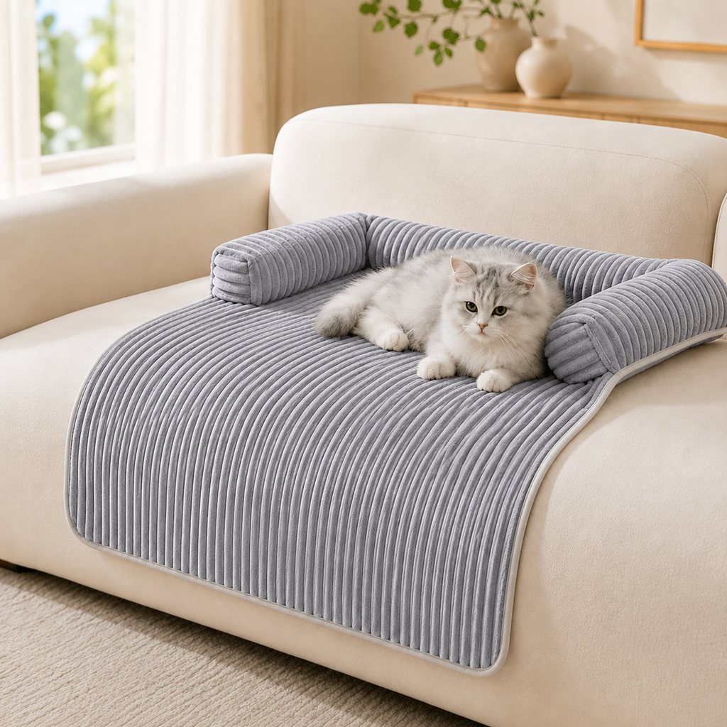 Funda de sofá de pana con 3 lados para perros y gatos – Protector antideslizante con bordes acolchados para sofás y sill