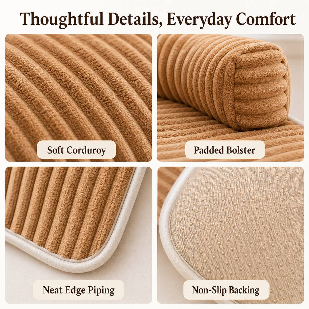 Funda de sofá de pana con 3 lados para perros y gatos – Protector antideslizante con bordes acolchados para sofás y sill