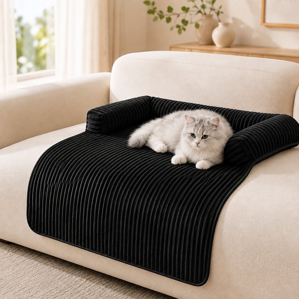 Funda de sofá de pana con 3 lados para perros y gatos – Protector antideslizante con bordes acolchados para sofás y sill