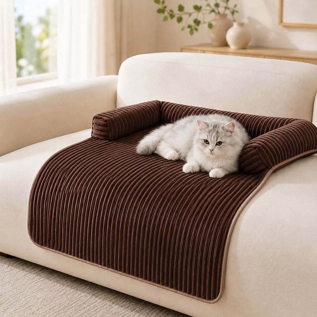 Funda de sofá de pana con 3 lados para perros y gatos – Protector antideslizante con bordes acolchados para sofás y sill