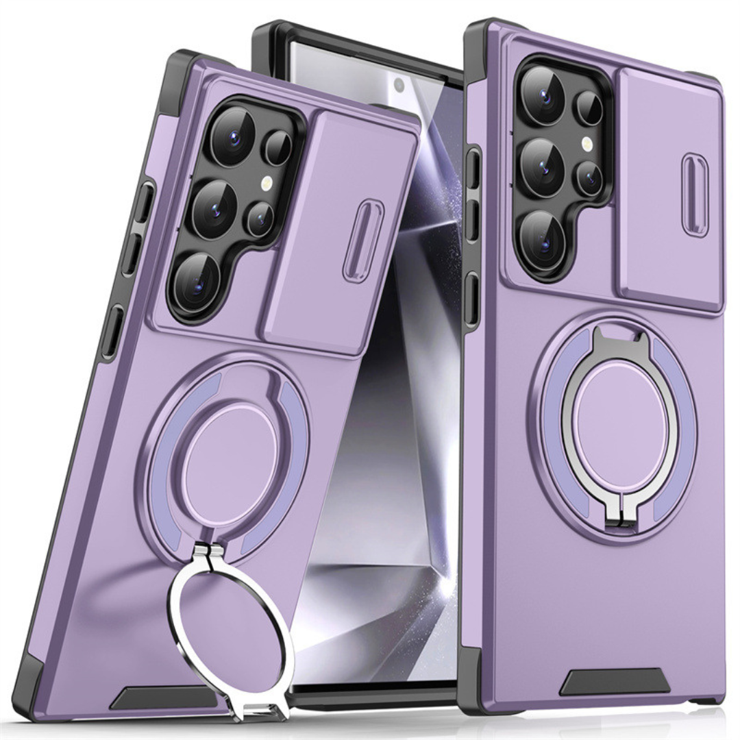Funda para Samsung Galaxy Serie S con anillo magnético, soporte y tapa deslizante para cámara, antigolpes y compatible c