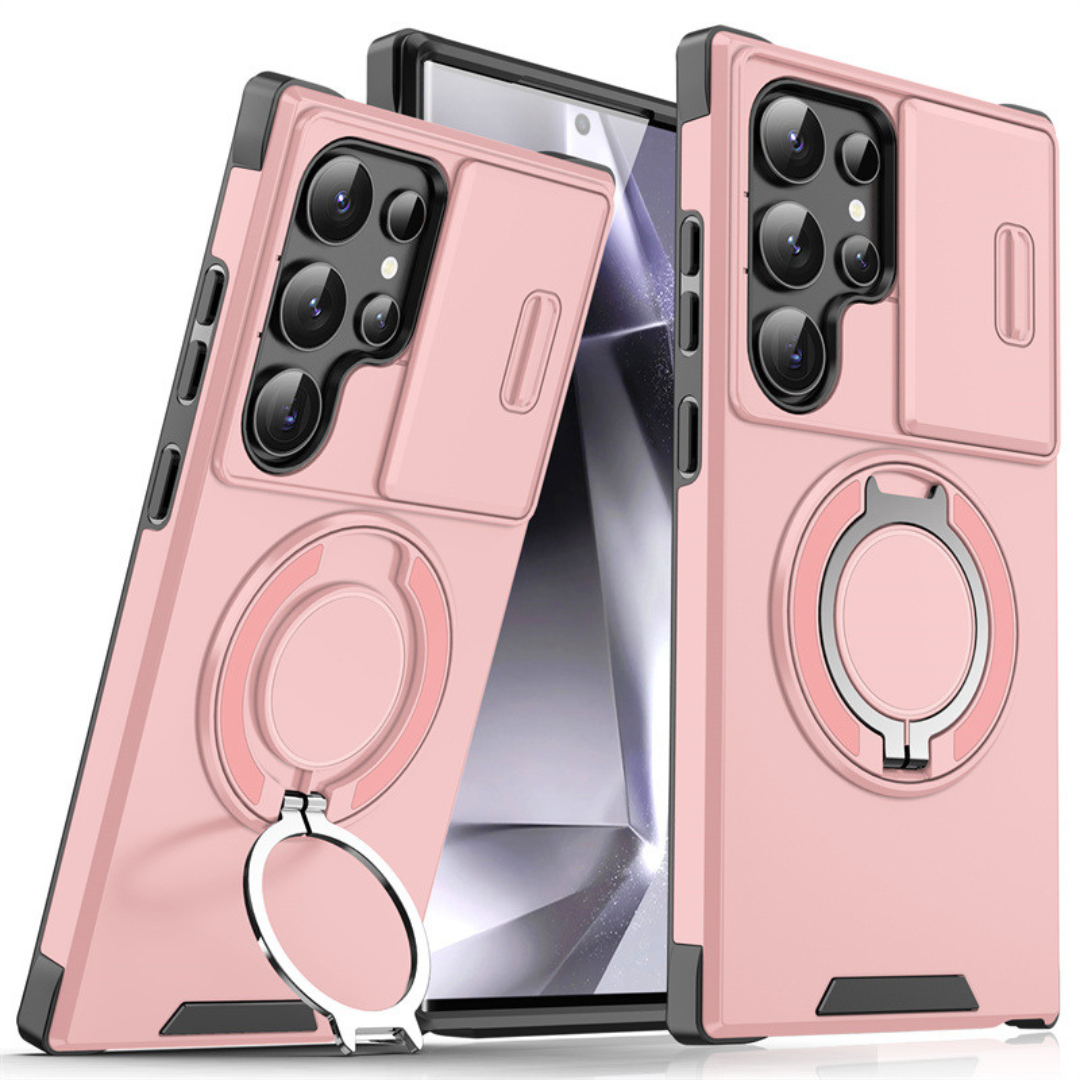 Funda para Samsung Galaxy Serie S con anillo magnético, soporte y tapa deslizante para cámara, antigolpes y compatible c