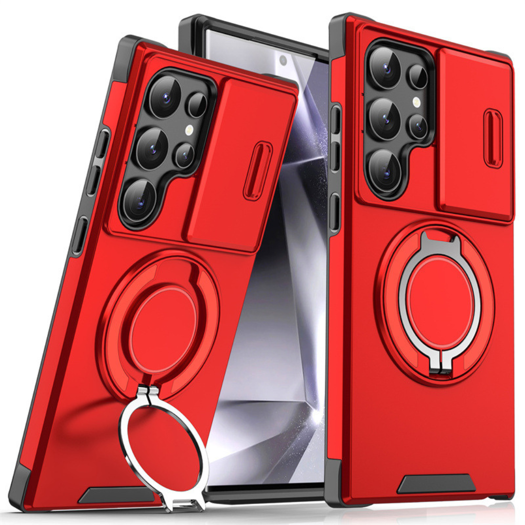 Funda para Samsung Galaxy Serie S con anillo magnético, soporte y tapa deslizante para cámara, antigolpes y compatible c