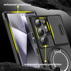 Funda para Samsung Galaxy Serie S con anillo magnético, soporte y tapa deslizante para cámara, antigolpes y compatible c