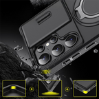 Funda para Samsung Galaxy Serie S con anillo magnético, soporte y tapa deslizante para cámara, antigolpes y compatible c