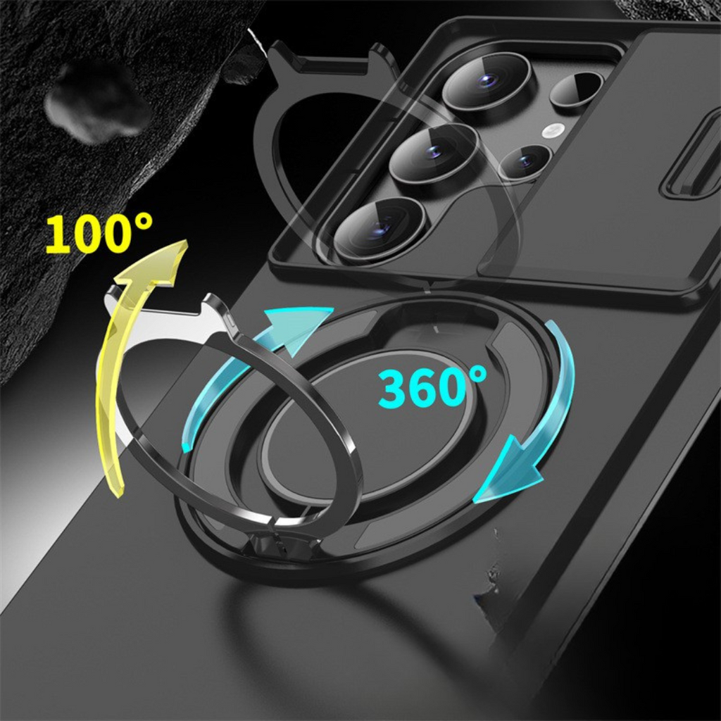 Funda para Samsung Galaxy Serie S con anillo magnético, soporte y tapa deslizante para cámara, antigolpes y compatible c