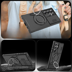 Funda para Samsung Galaxy Serie S con anillo magnético, soporte y tapa deslizante para cámara, antigolpes y compatible c