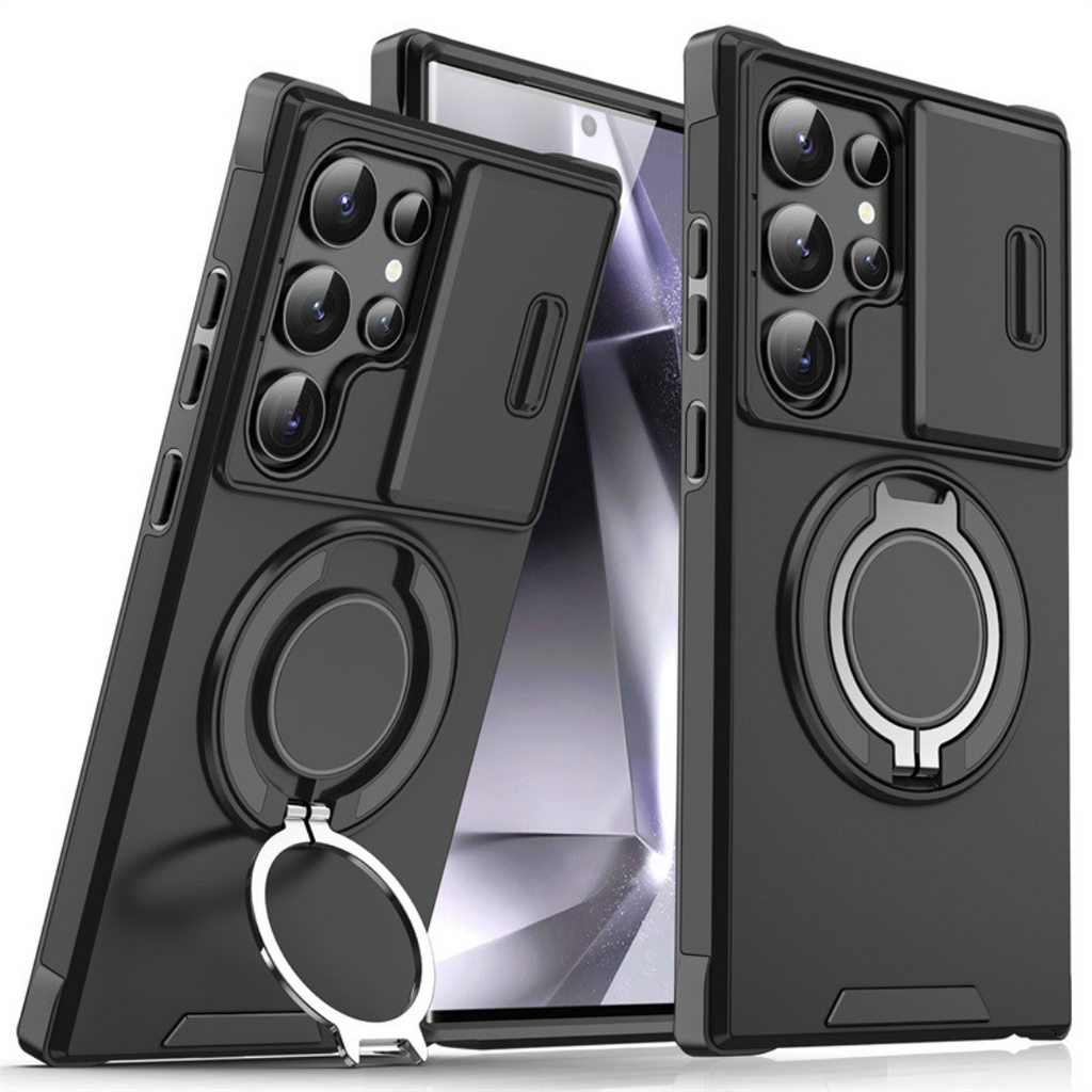 Funda para Samsung Galaxy Serie S con anillo magnético, soporte y tapa deslizante para cámara, antigolpes y compatible c