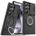 Funda para Samsung Galaxy Serie S con anillo magnético, soporte y tapa deslizante para cámara, antigolpes y compatible c