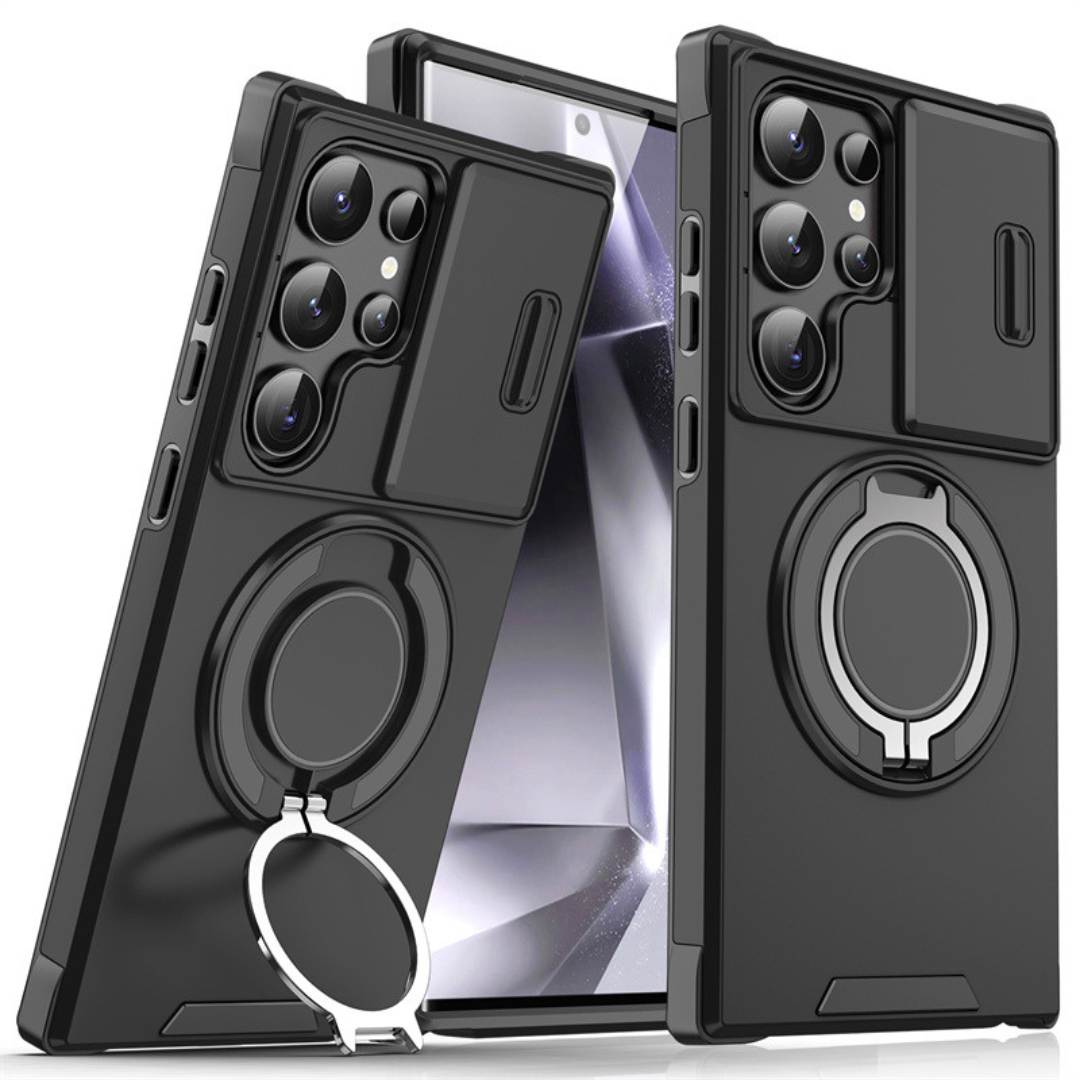 Funda para Samsung Galaxy Serie S con anillo magnético, soporte y tapa deslizante para cámara, antigolpes y compatible c