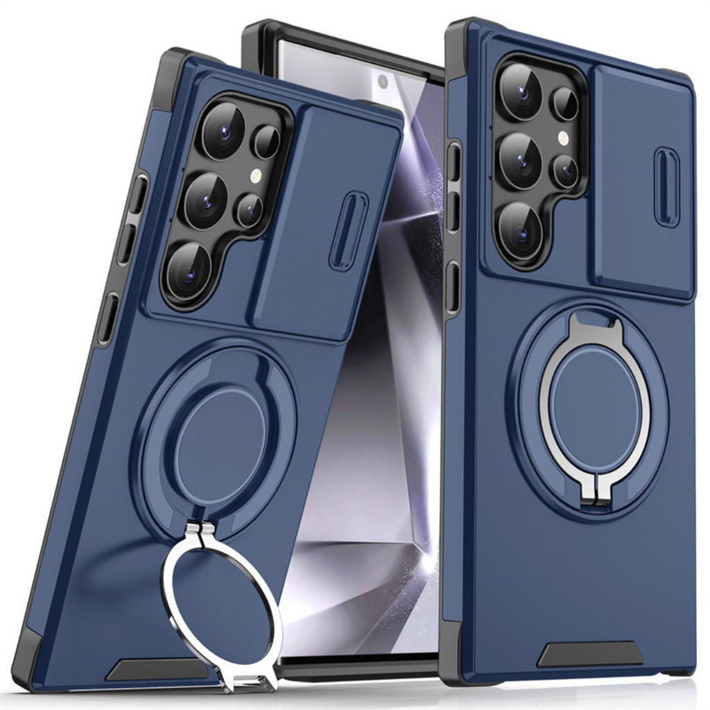 Funda para Samsung Galaxy Serie S con anillo magnético, soporte y tapa deslizante para cámara, antigolpes y compatible c