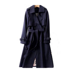 Gabardina de mujer larga cruzada con cinturón, hombreras y forro de cuadros, trench clásica en 7 colores, tallas XS a 3X