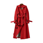 Gabardina de mujer larga cruzada con cinturón, hombreras y forro de cuadros, trench clásica en 7 colores, tallas XS a 3X