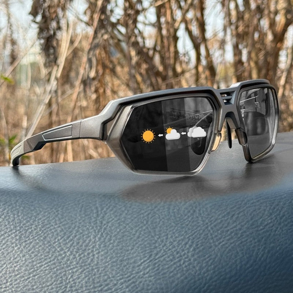 Gafas de sol deportivas fotocromáticas polarizadas con lentes de visión nocturna mejorada y montura envolvente táctica
