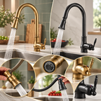 Grifo de cocina extraíble con rociador flexible y diseño abatible